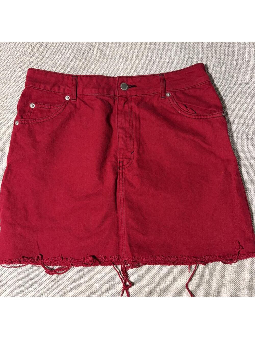 Topshop Red Denim Mini Skirt โ Size 8